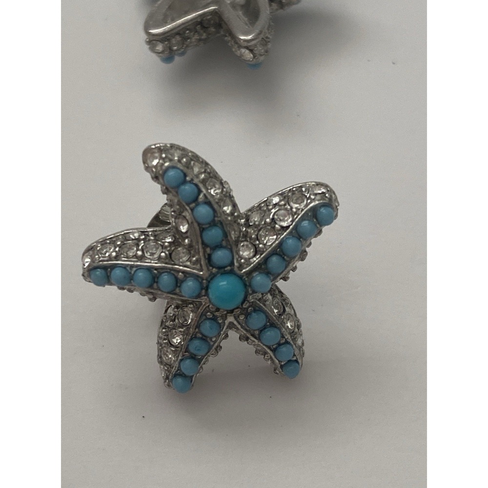 Stella & Dot Whimsical Starfish Earrings Silver Plated Hand-set Pave Crystals
